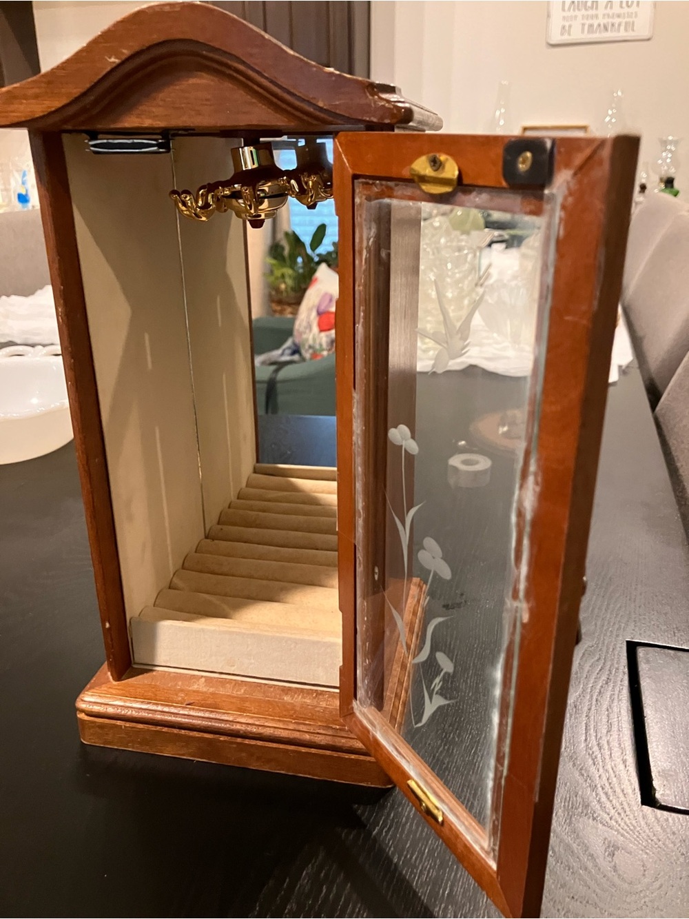 Wooden Jewelry Cabinet with Glass Door - Brown